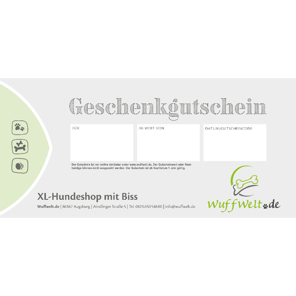 Geschenkgutschein, Hundebasier, XL-Hundeshop, Biss, Gutschein