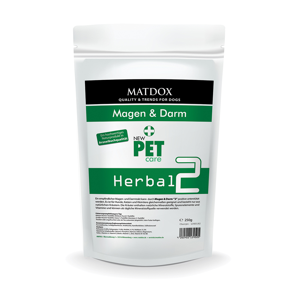 MATDOX PETcare Herbal 2 Magen und Darm 250g Flasche, Erste Hilfe