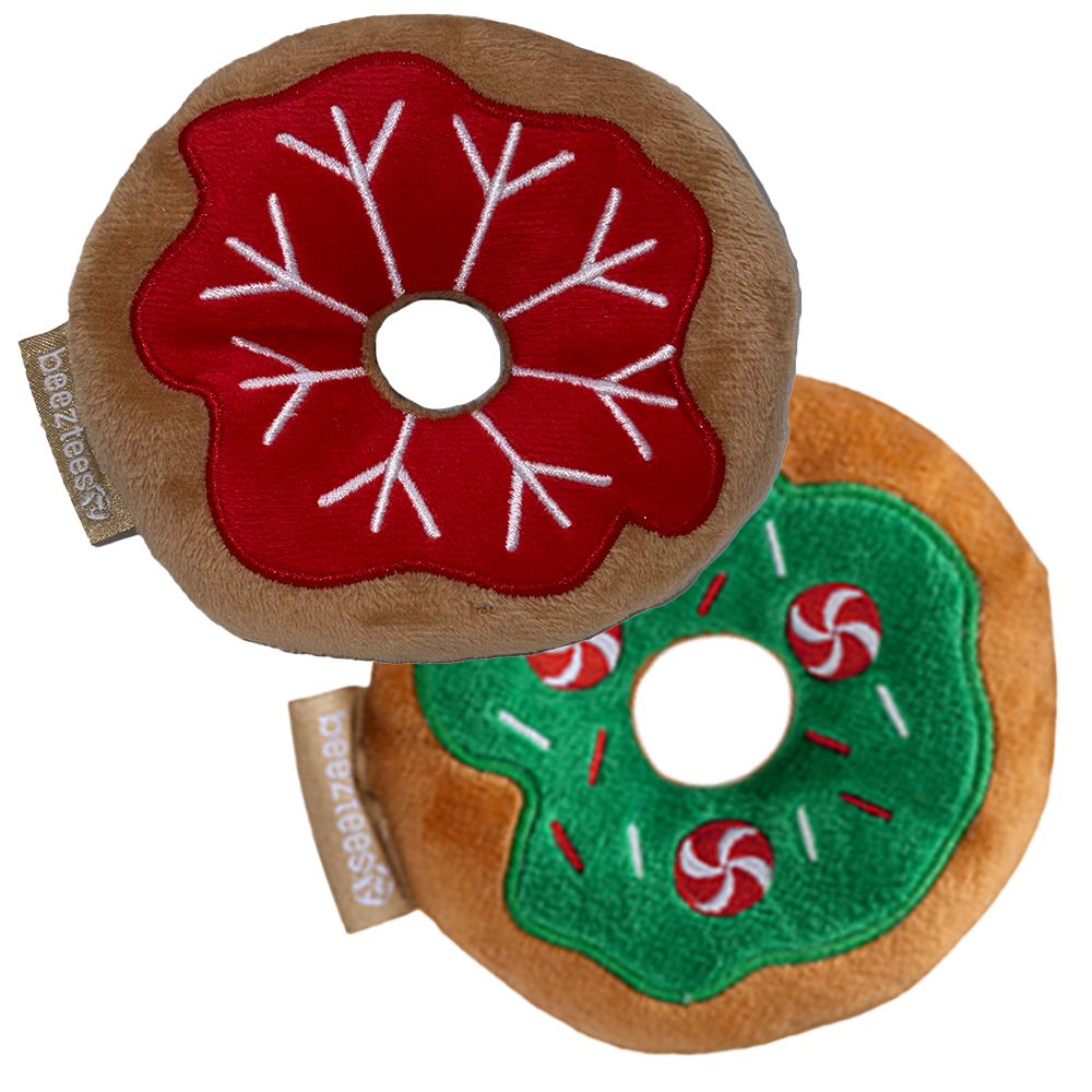 Hundespielzeug, Plüschspielzeug, Donutform, Weihnachtsmotiv, Rot und Grün