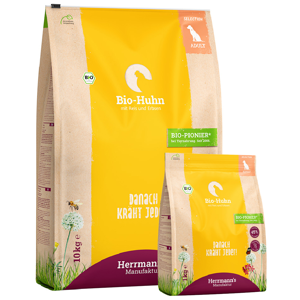 Herrmanns Trockenfutter Bio Huhn mit Reis - 1kg und 10kg -  DE-ÖKO-006