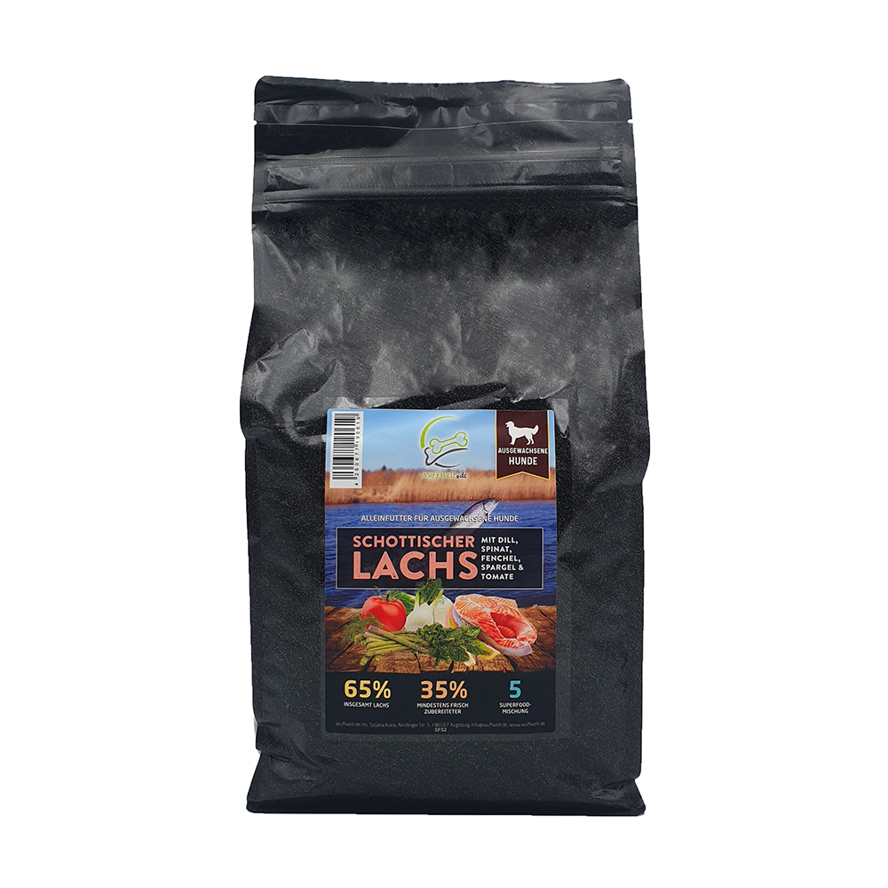 Wuffwelt Trockenfutter Schottischer Lachs in 2kg und 6kg Puder