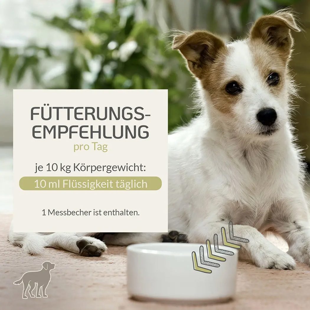 Flüssiges Hundefutter, Futterergänzung, Tägliche Dosierung, Messbecher enthalten