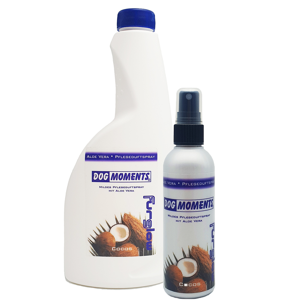 DogMoments Pflegeduftspray Furglow Cocos in 100ml oder 500ml Flasche, Lotion, Obst, Pflanze, Produzieren