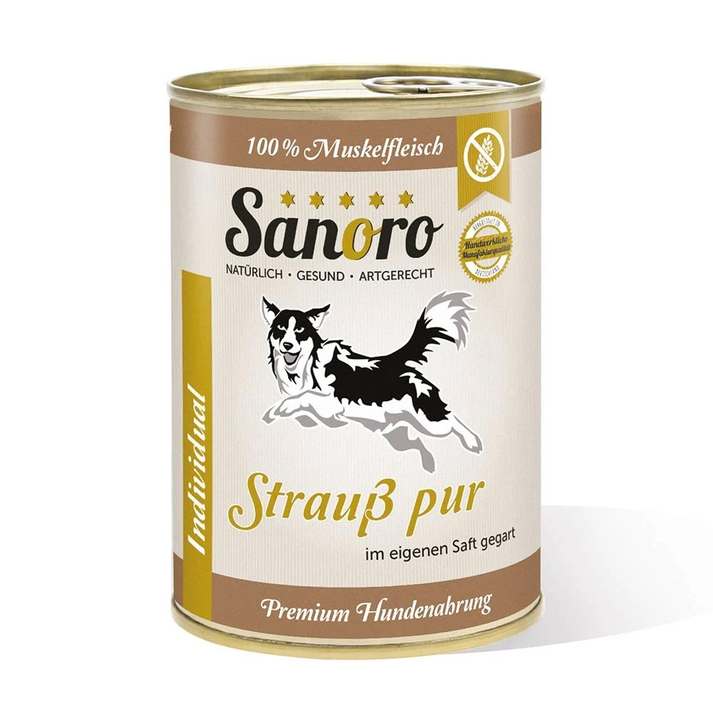 Hund_nahrung, Dosenfutter, Strauß pur, 100% Muskelfleisch, Individuelle Hundeernährung