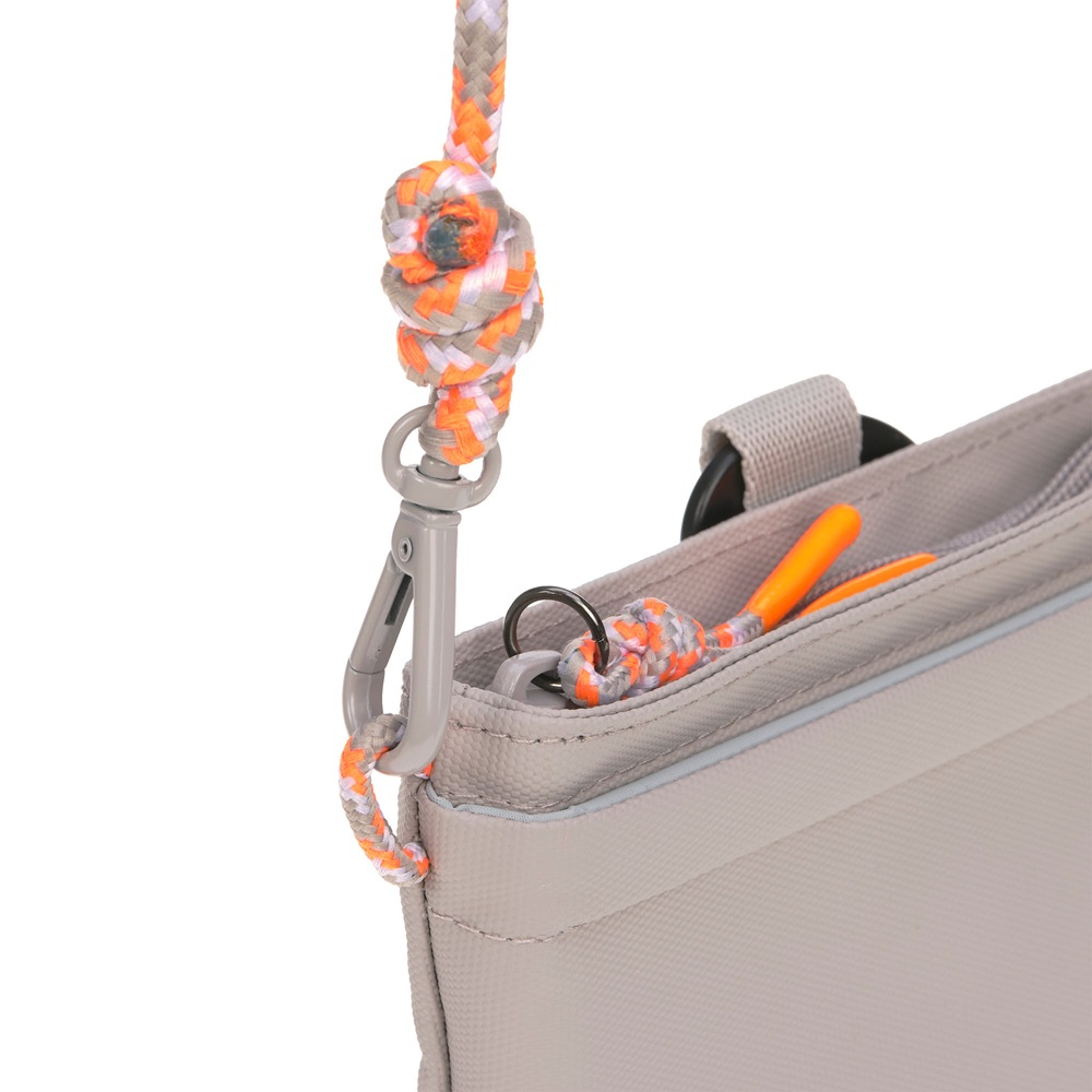 Taschenriemen, Karabinerhaken, geflochtene Kordel, Orange-grau, Textiltasche
