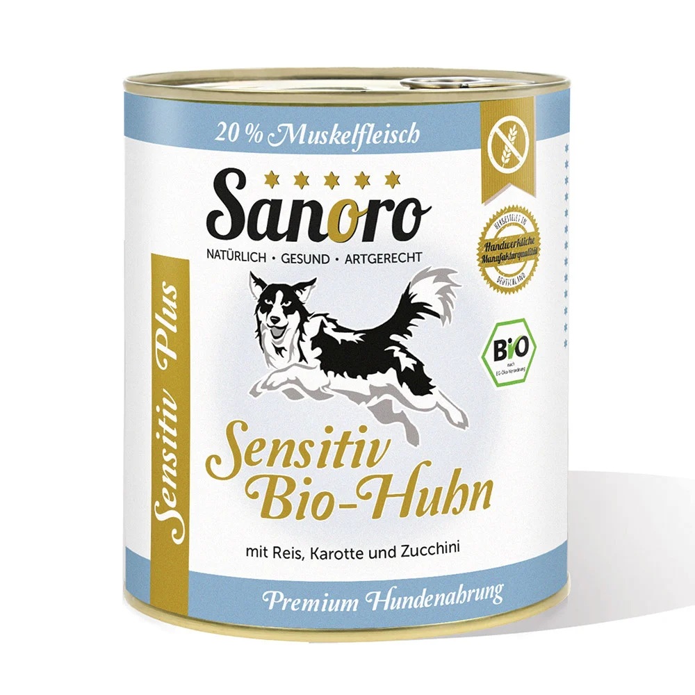 Hunde-Nassfutter, Bio-Huhn, Sensitiv, Reis, Karotte
