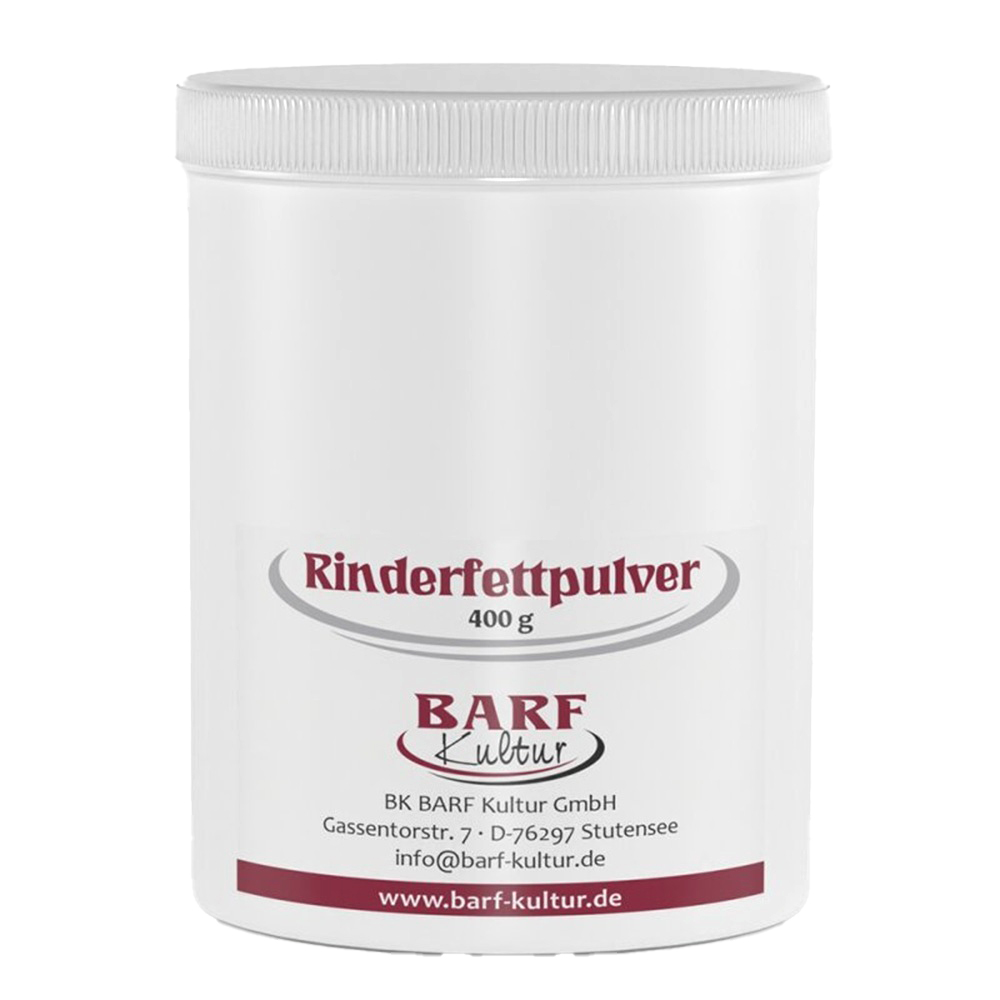 Rinderfettpulver, 400 g, Barf Kultur, Kunststoffbehälter, Weiß