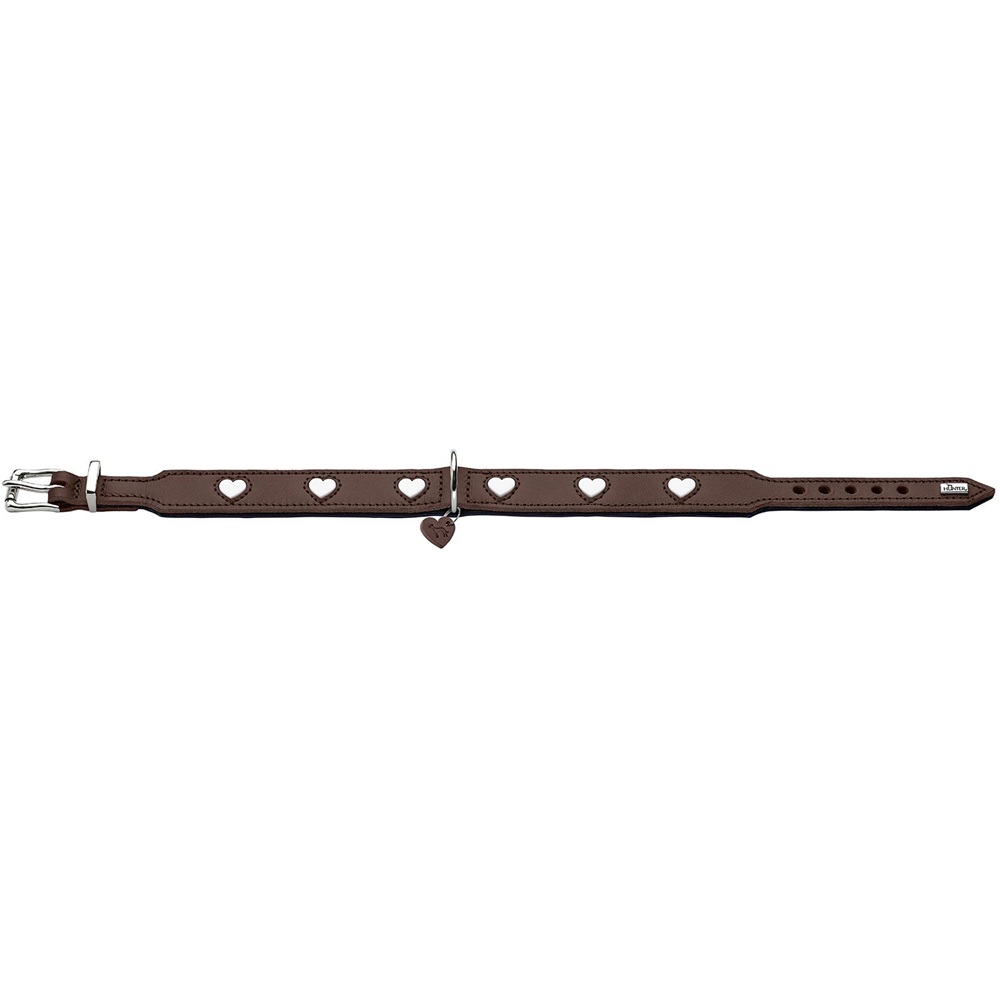 Hundehalsband, Leder, Herz-Muster, Braun, Herzanhänger