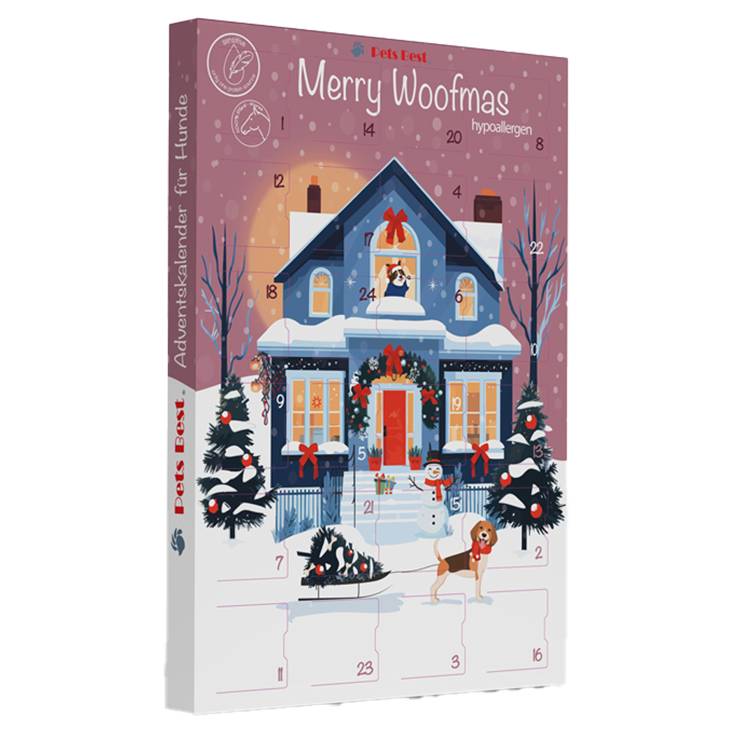 Hunde-Adventskalender, Weihnachtsmotiv, 24 Türchen, hypoallergen
