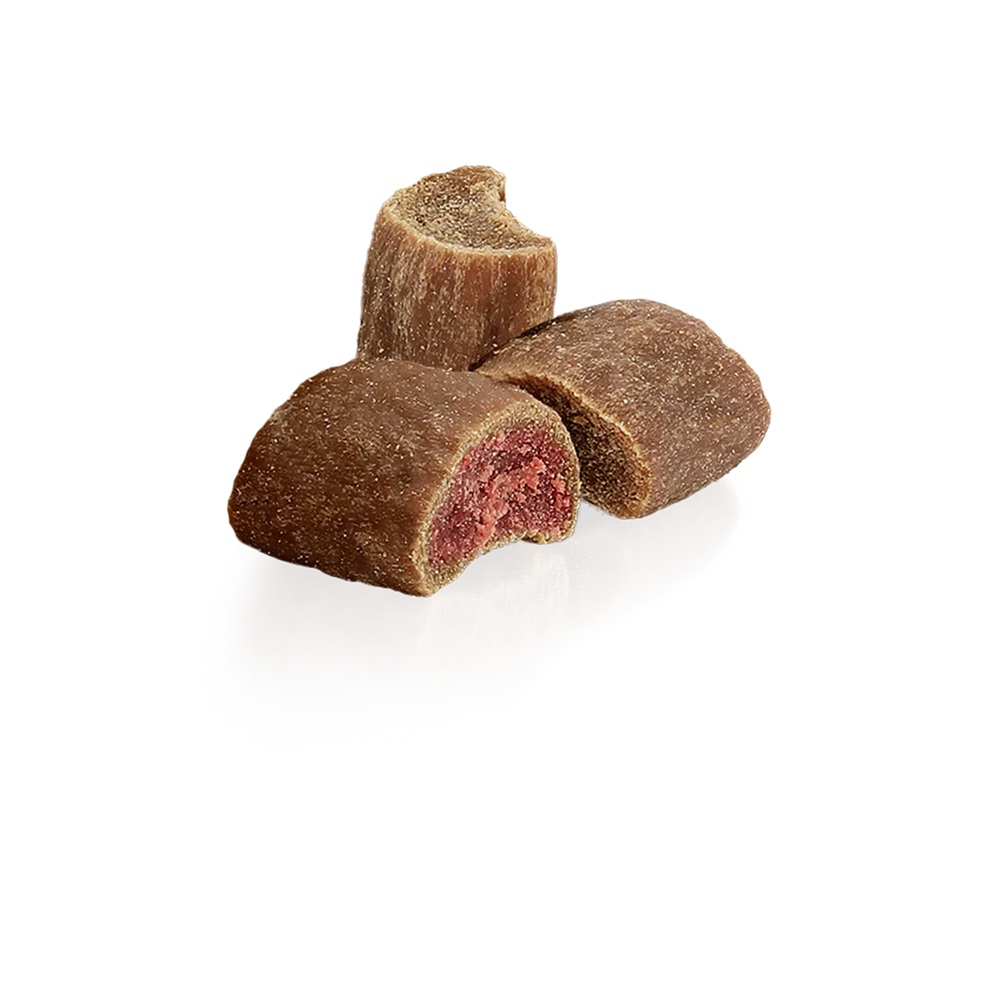 Fleischsnack, Rinderfilet, Mini-Röllchen, Trockengewürz, rosa Innenfarbe