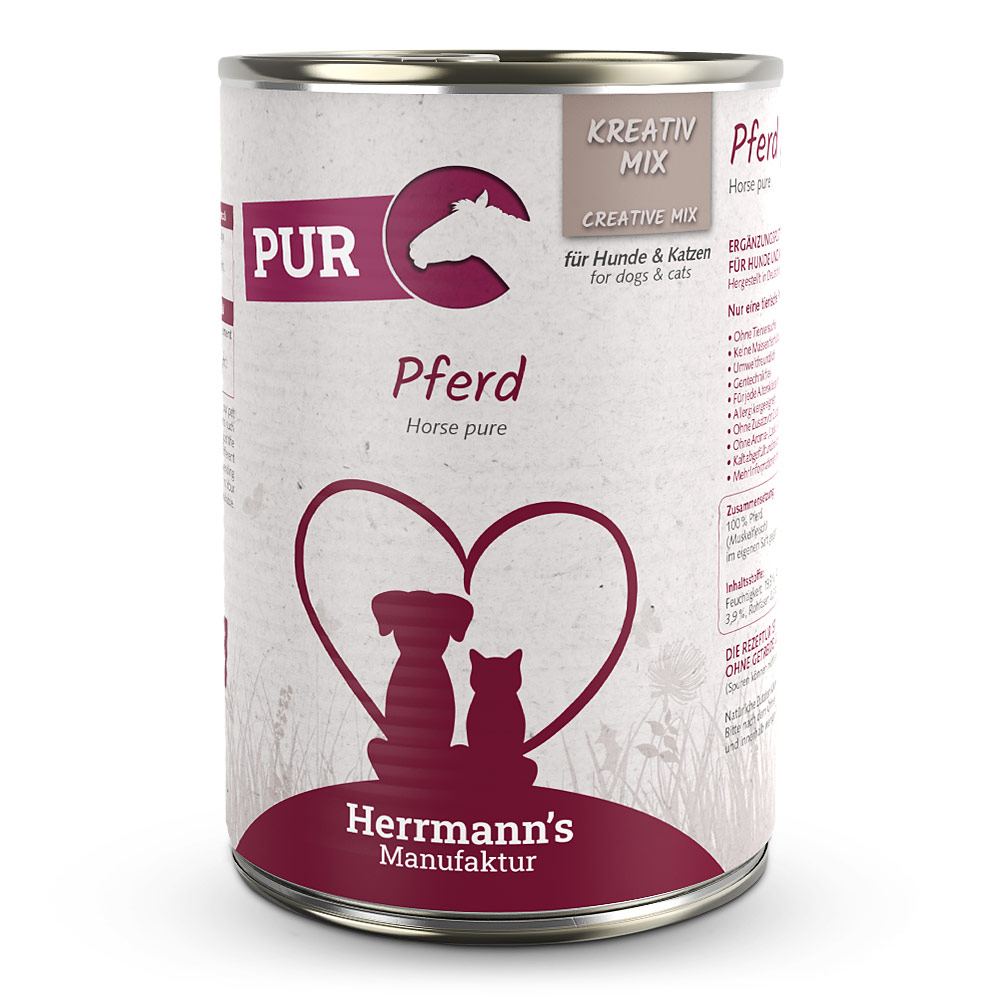 Hunde & Katzenfutter, Pferd, Katzenfigur, Herzlogo, Hersteller: Hermann's