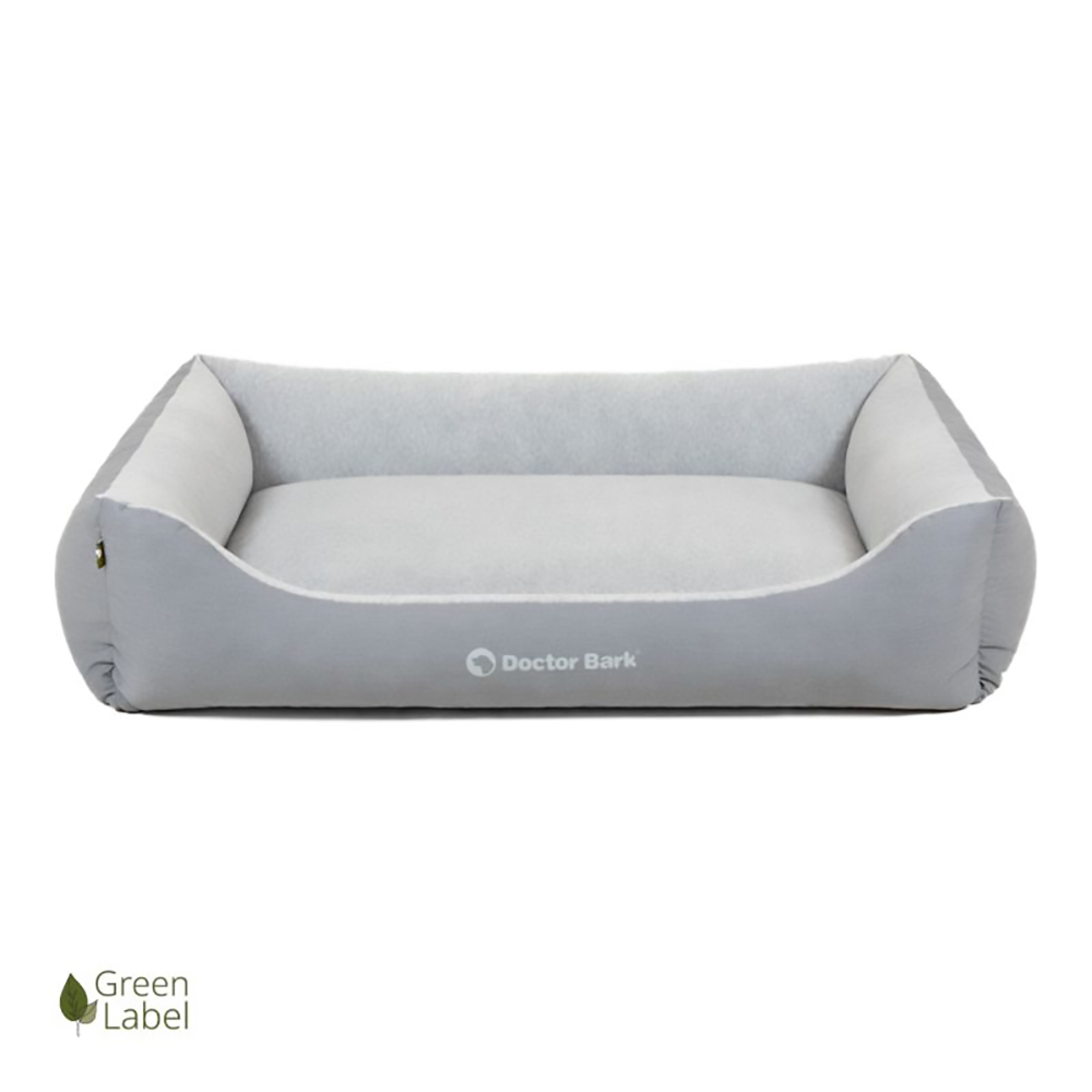 hundebett, haustierbett, weiches kissen, hellgrau, doctor bark logo