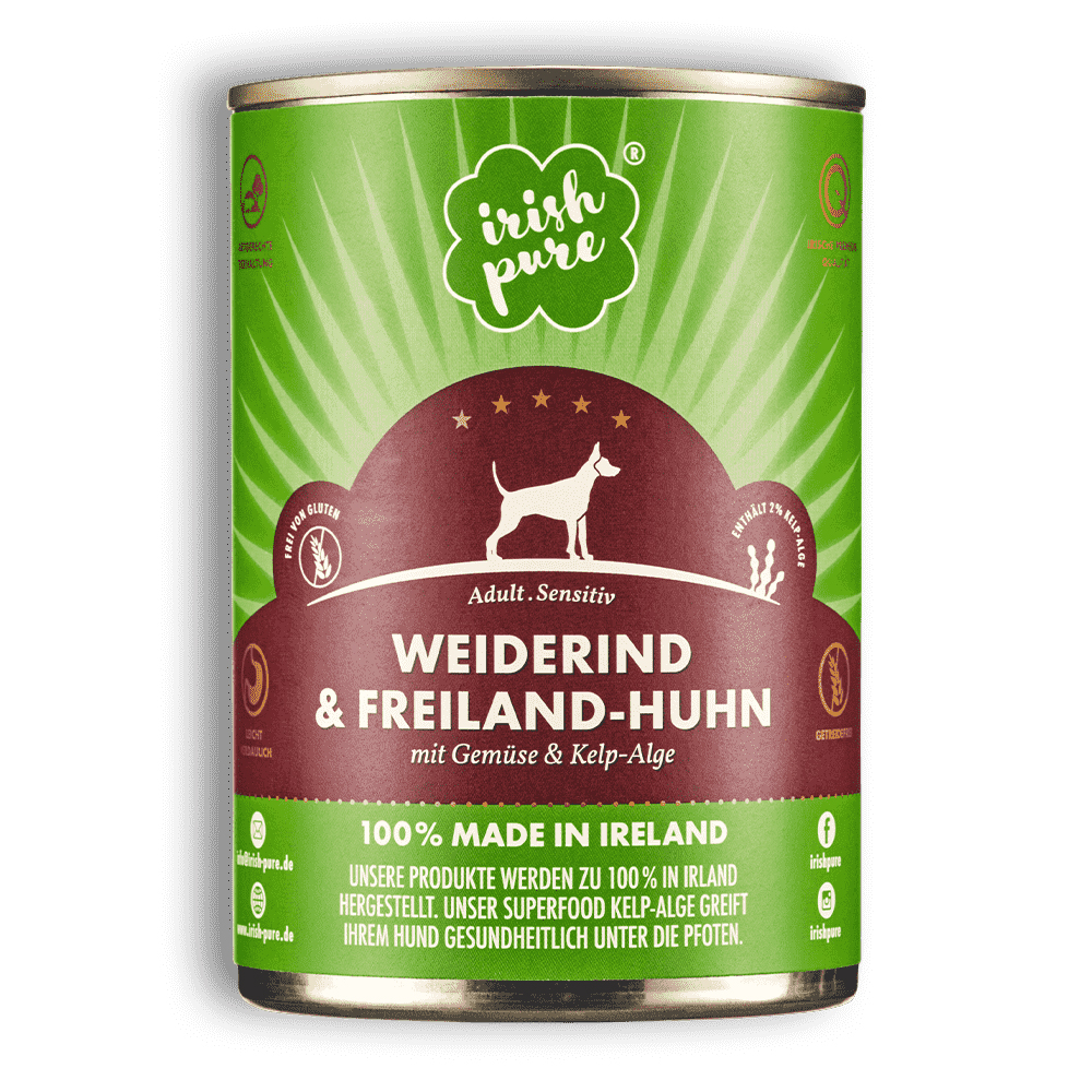 Hundefutter, Adult, Sensitiv, Weiderind & Freiland-Huhn, mit Gemüse & Kelp-Alge