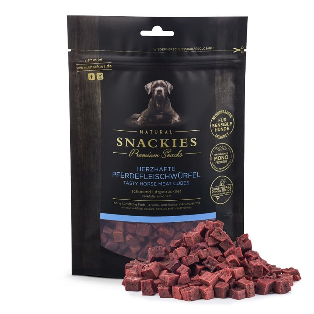 Hundesnacks, Pferdefleischwürfel, Naturprodukt, Trockenware, Hunde-Nahrsnacks