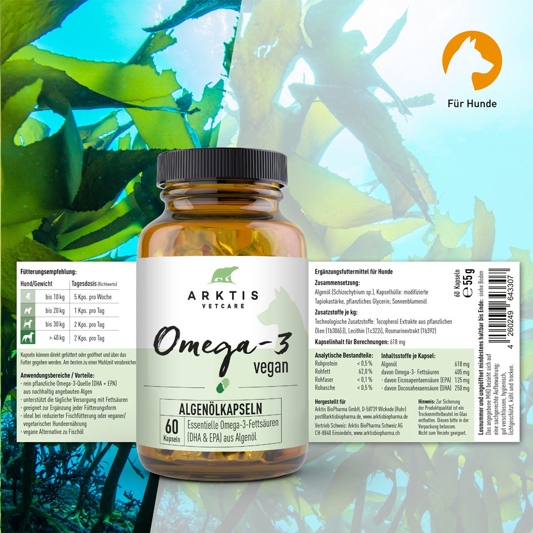 Omega-3, Algenöl, Kapseln, Vegan, Futterzusatz