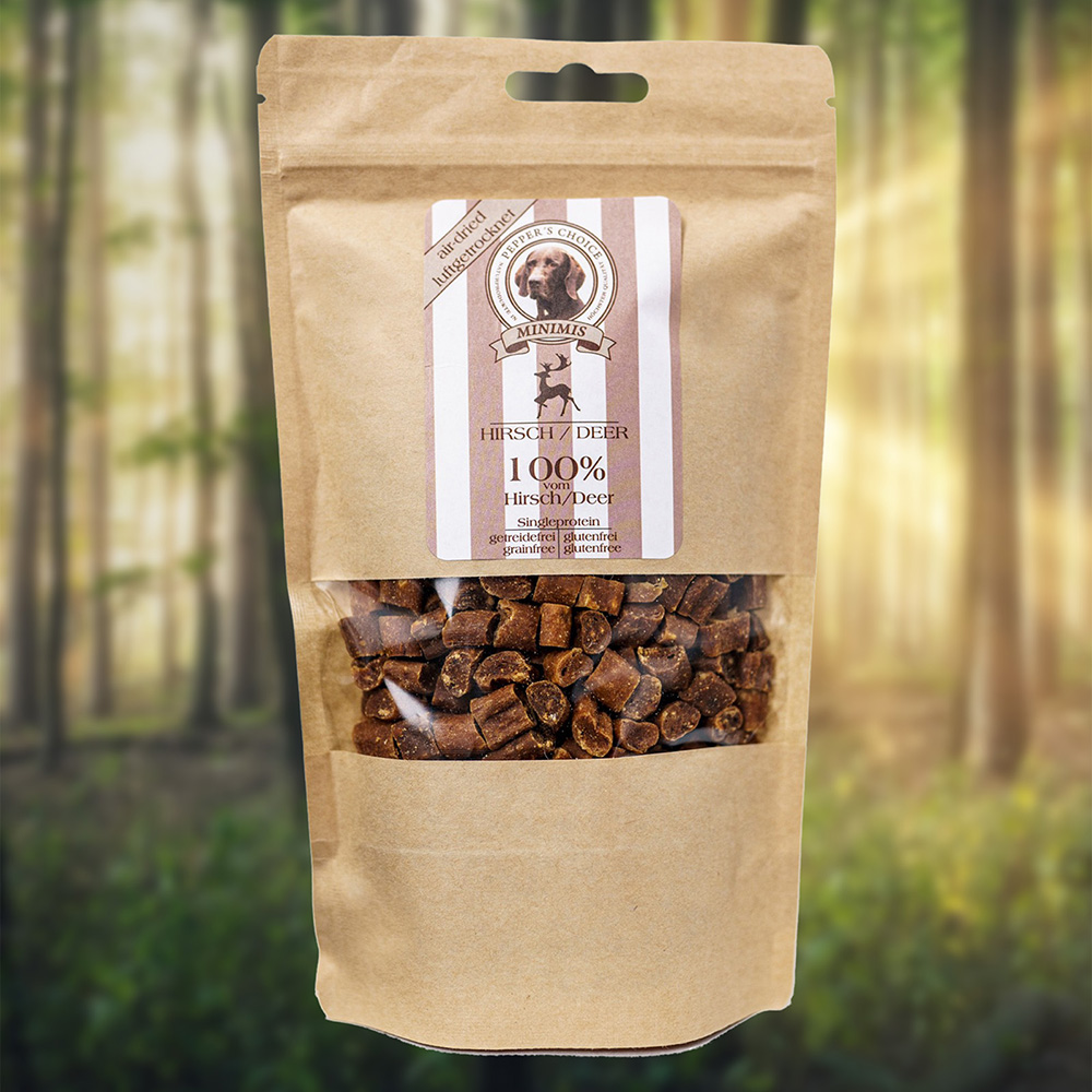 Hundefutter, Hundekausnacks, Trockennahrung, 100% Hirsch, Hirschprotein