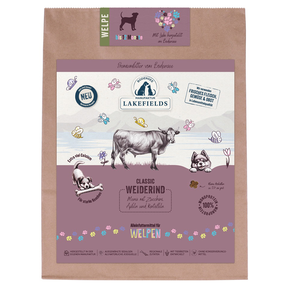 Hundefutter, Classic Weiderind, Tiernahrung, Kalzium, Beutelverpackung