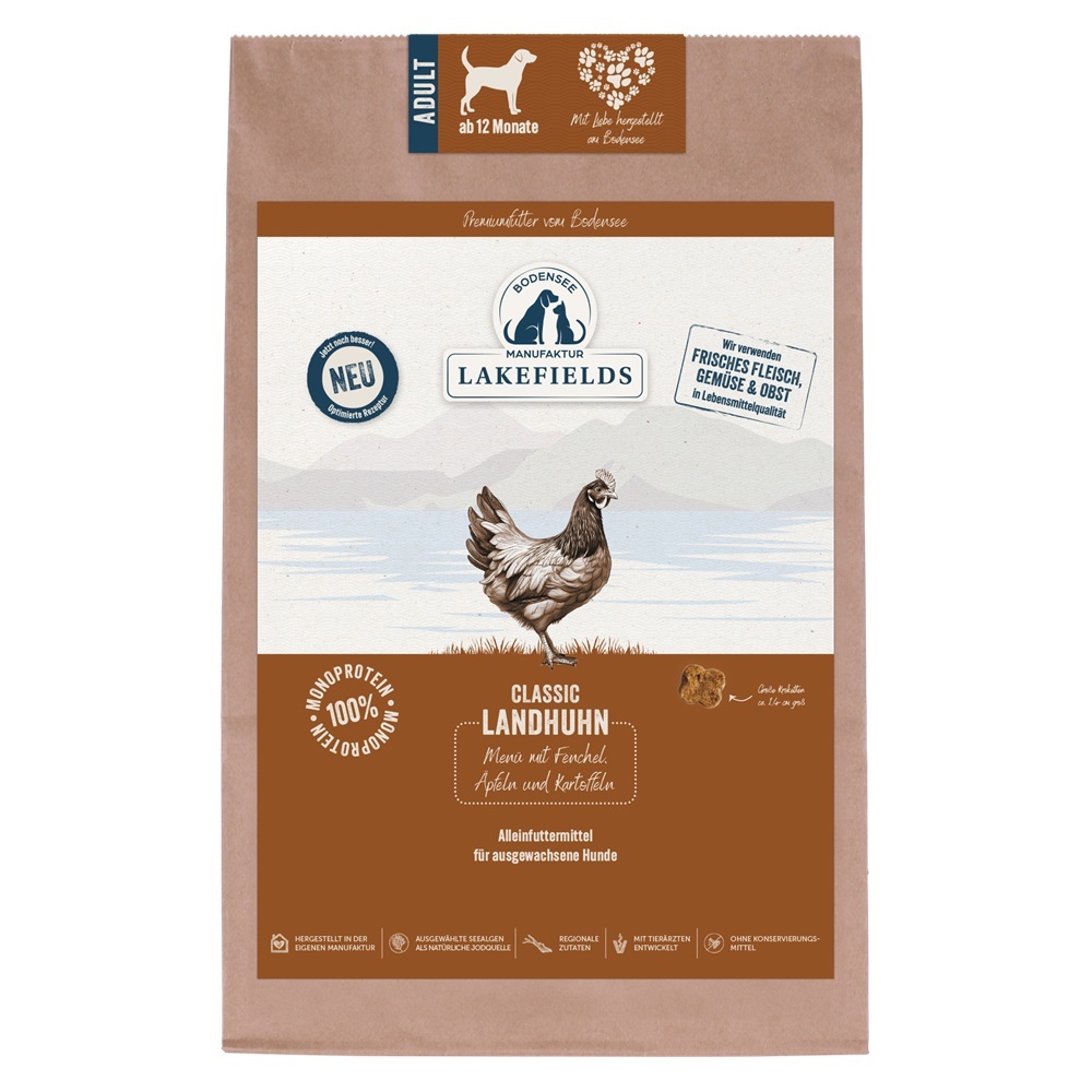 Lakefields Trockenfleisch Menü Landhuhn - 1kg oder 2,5kg Werbung, Plakat, Hühnchen, Geflügel