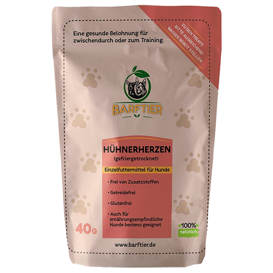 Hundefutter, Getreidefrei, Gefriergetrocknet, Hühnerherzen, 40 g