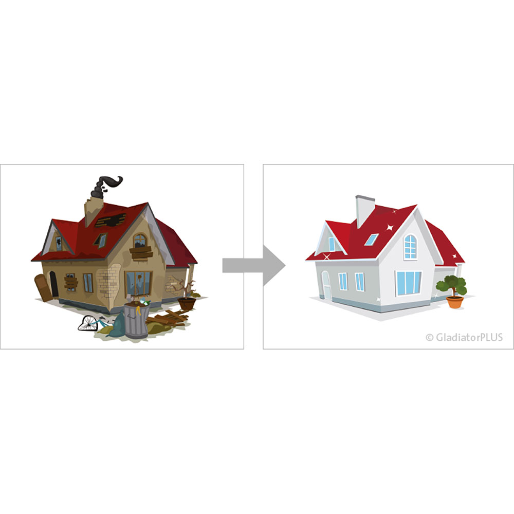 haushaus, variante aus alt, renovierung, zerfall, neues haus