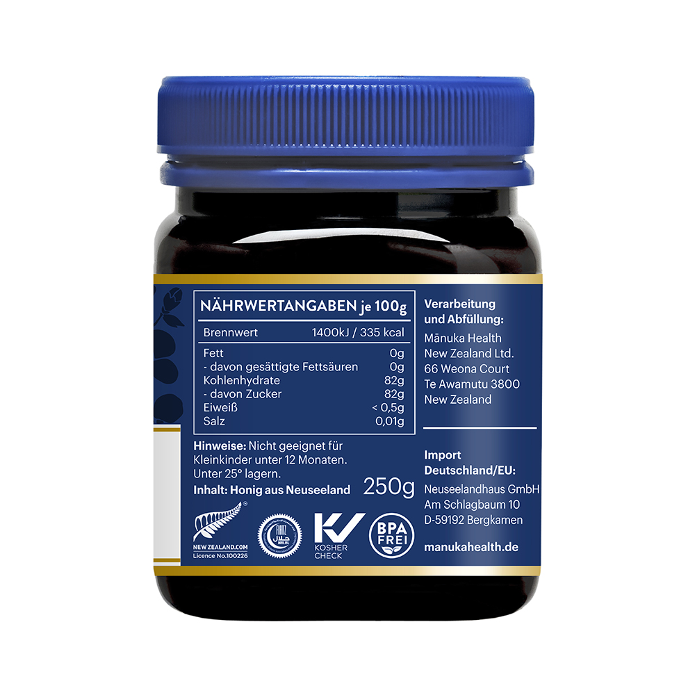 Honig, Neuseeland, Nahrungsergänzung, 250g, Nährwerttabelle