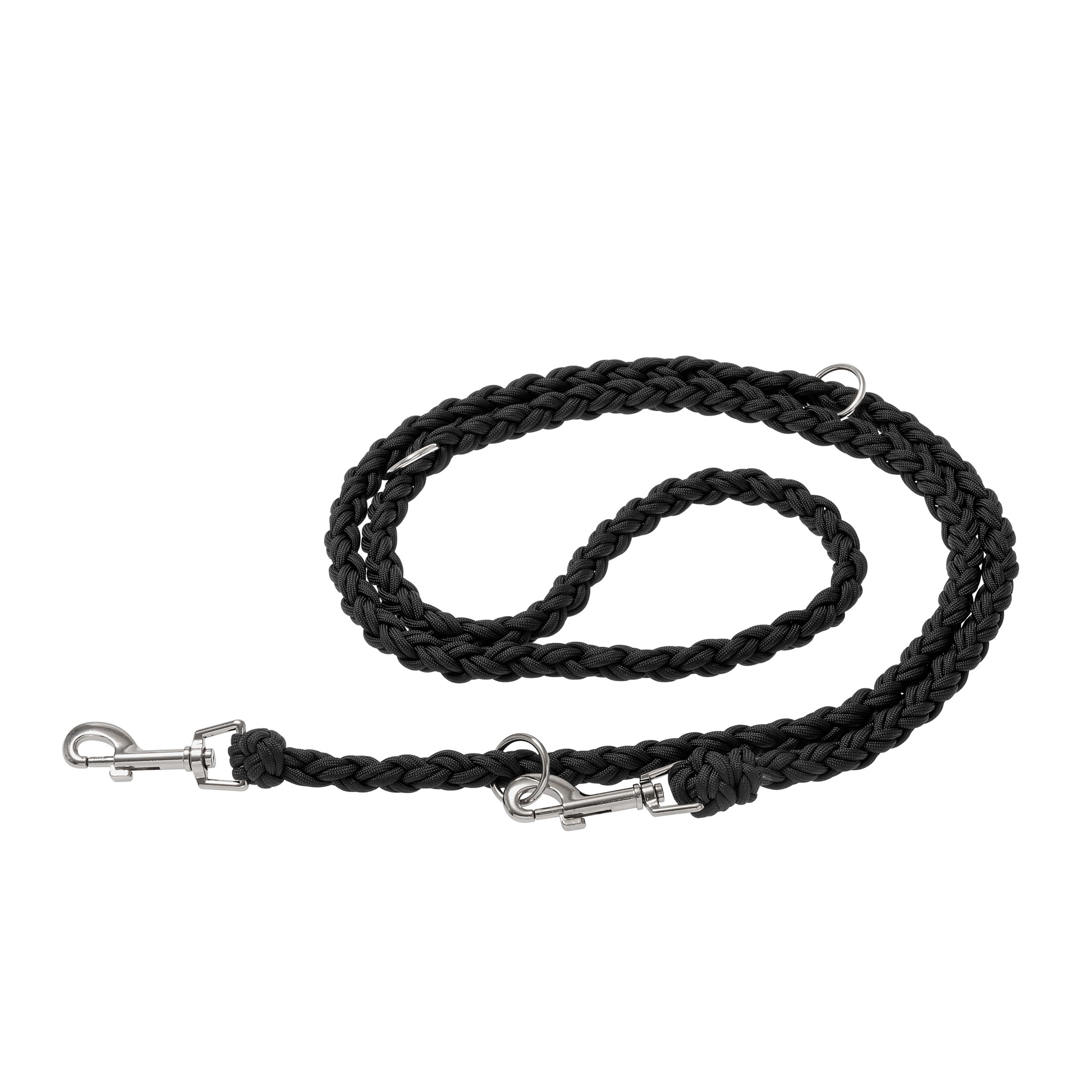 geflochtene Leine, schwarzes Seil, silberne Clips, Hundeleine, gewebtes Seil