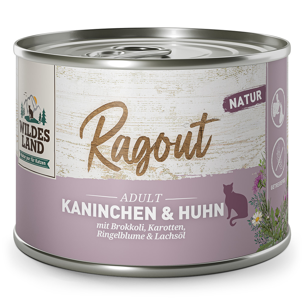 Wildes Land Nassfutter Katze adult Ragout Kaninchen & Huhn 180g