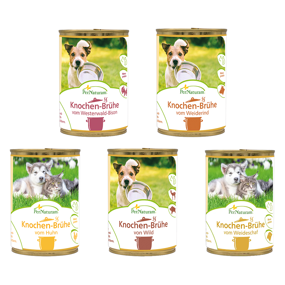 Pernaturam Knochenbrühe in 400ml Dosen div. Sorten Aluminium, Zinn, Kann, Konserven, Hund
