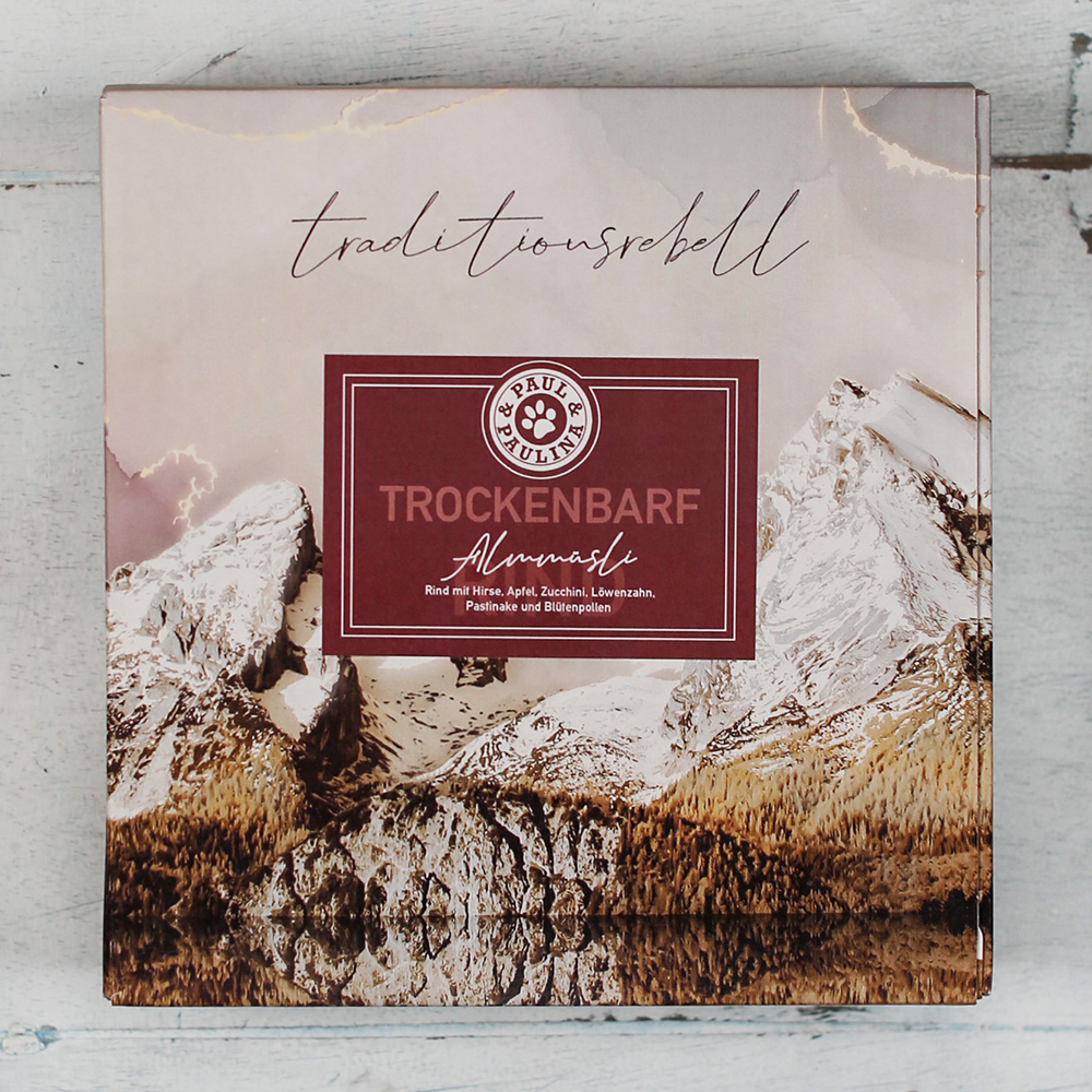 Trockénbarf, Almwind, Rind, Pastinake, Zutatensammlung