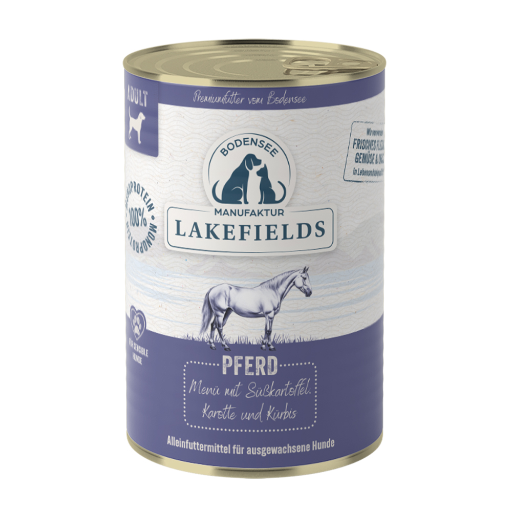 Dosenfutter, Hunde, Pferd, Kare und Kürbis, Lakefields