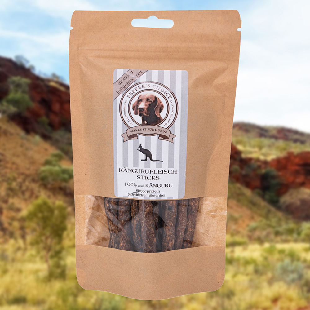 Känguru-Fleischsticks, Hundesnack, Fleischstangen, getreidefrei, glutenfrei