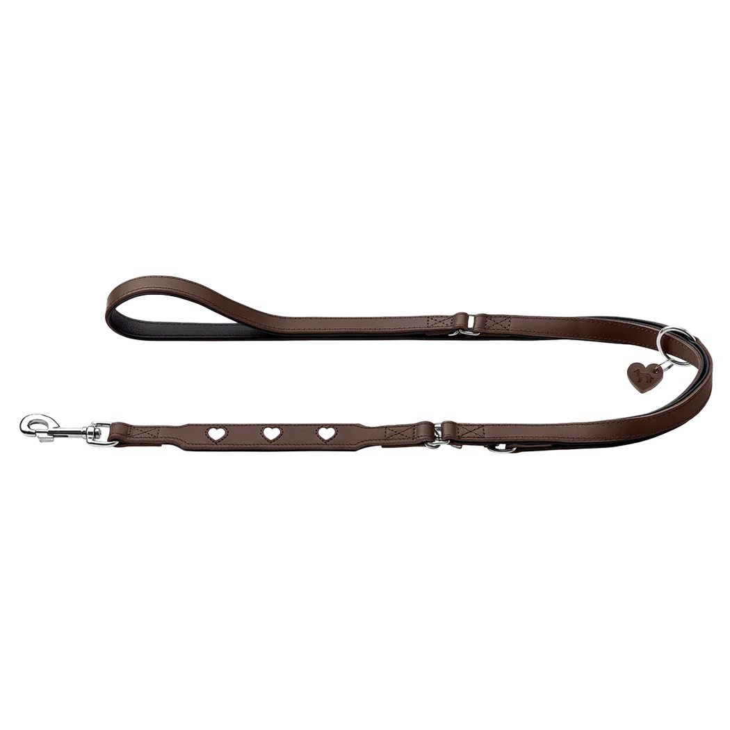 Schultergurt, Kleeblatt Herz-Design, Leder, Braun, Kettenring