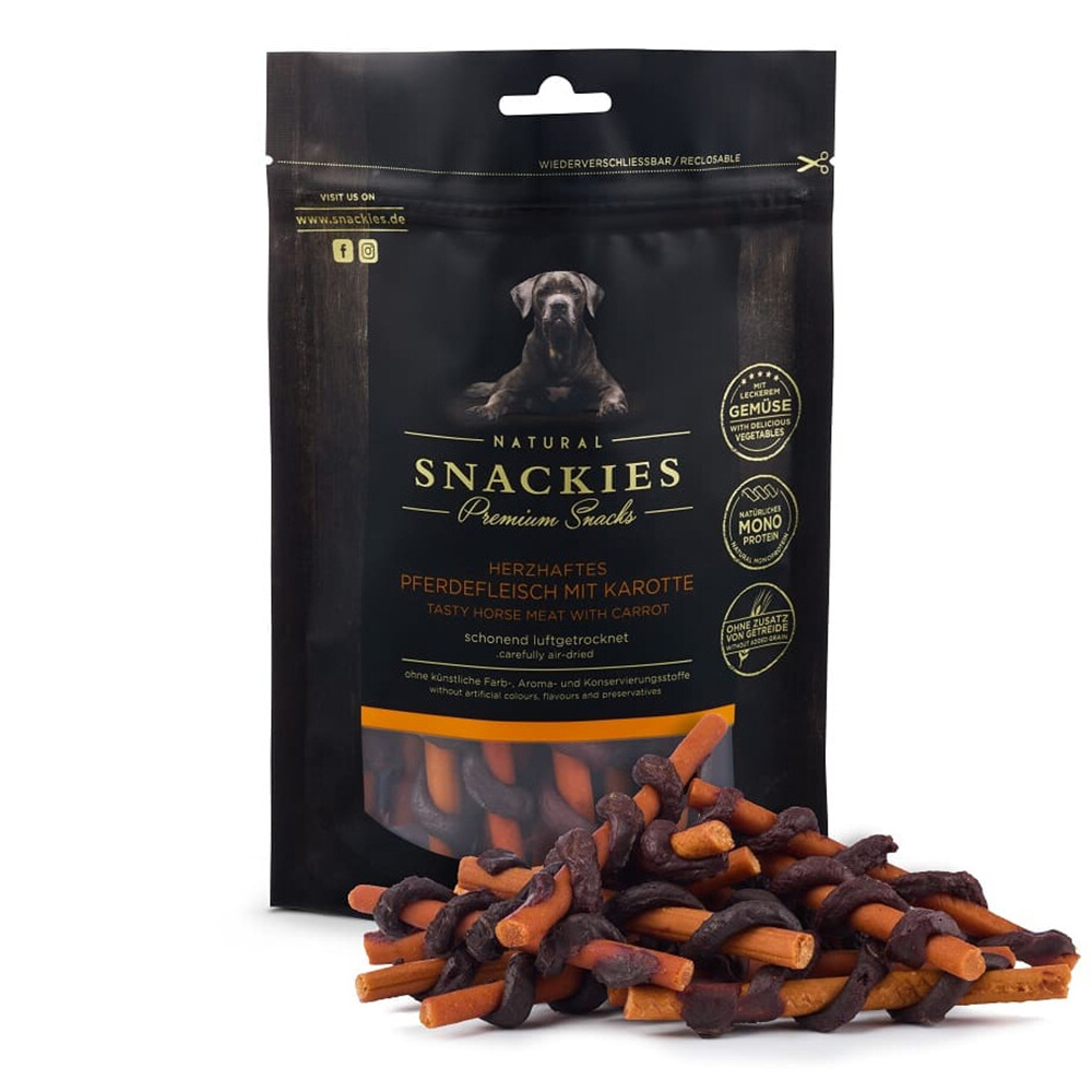 Snackies Pferdefleisch mit Karotte 170g Tier, Hund, Säugetier, Haustier