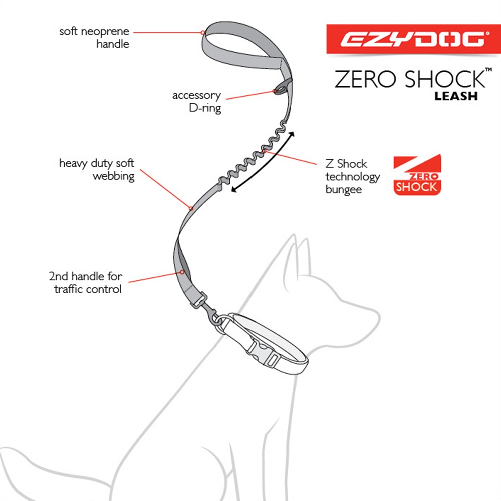 EzyDog Kurzführer Zero Shock Leine 64-80 cm x 2,5 cm - div. Farben Zubehor, Gürtel, Riemen