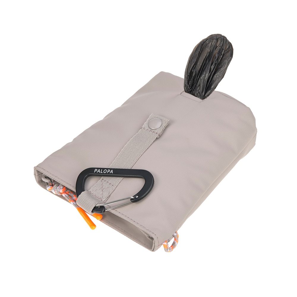 Hundekotbeutelspender, Grau, Stofftasche, Karabinerhaken, Kotbeutelrolle