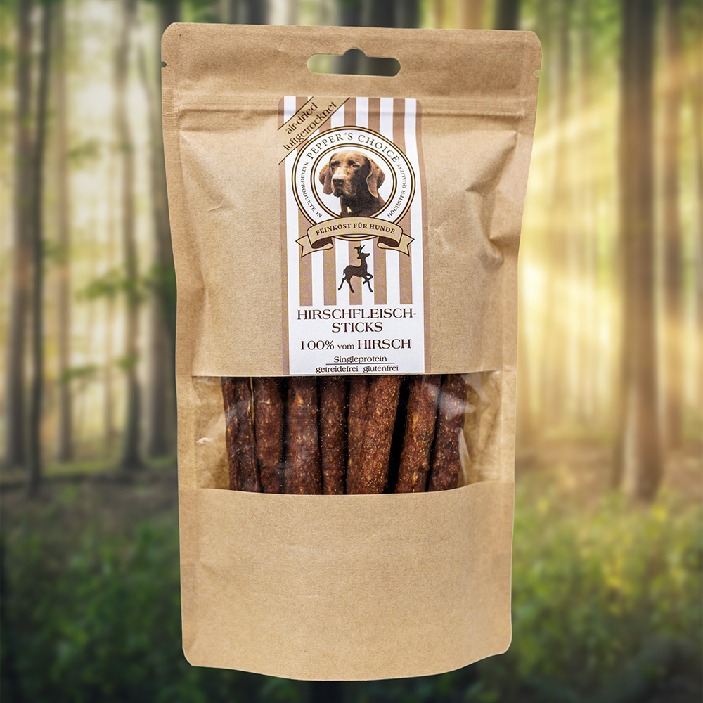 Hundefutter, Rinderhorn, Hirsch, Sticks, getreidefrei