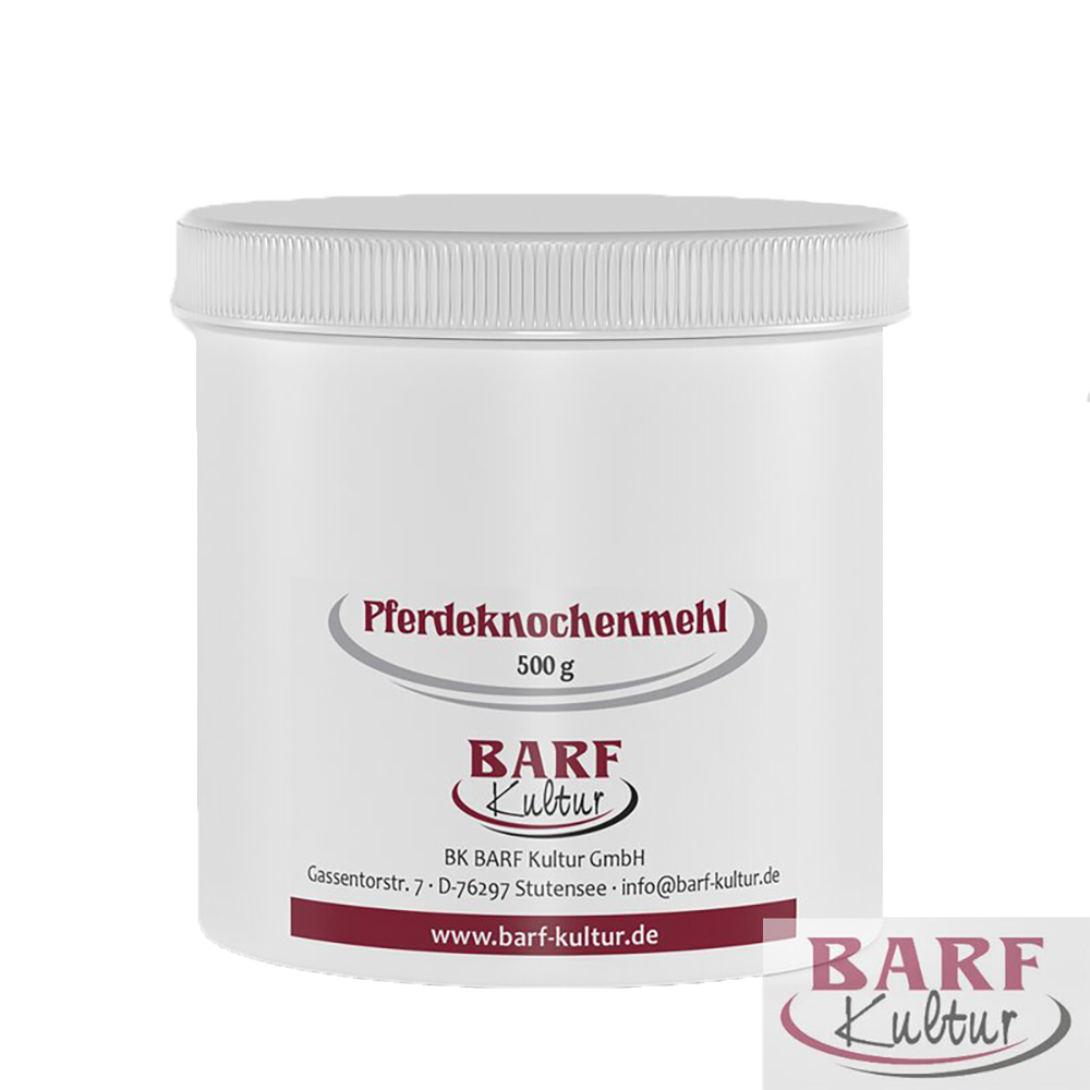 Barf Kultur Pferdeknochenmehl 500g Krug, Flasche, Shaker