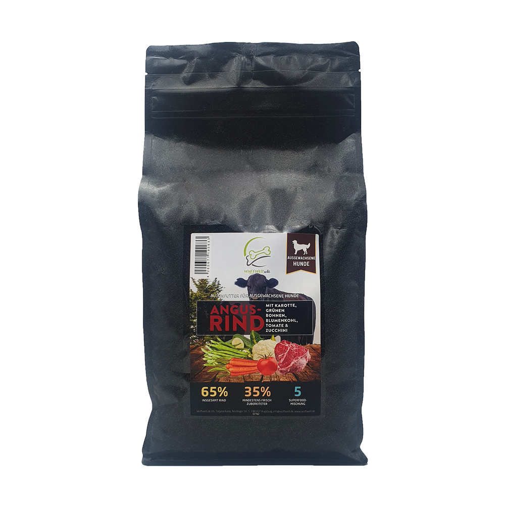 Hunde Trockenfutter, Rind, Angus Rind, 65% Rind, 5 kg