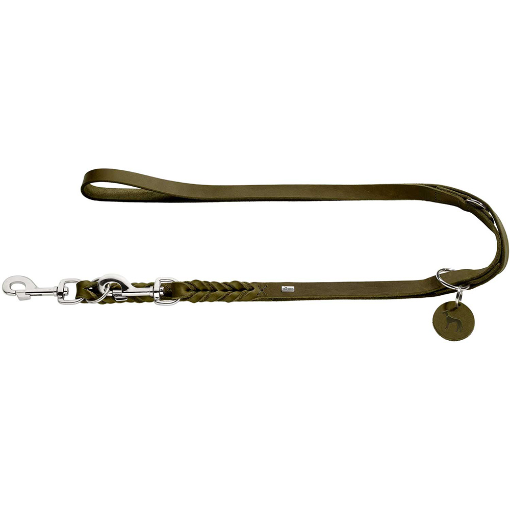 Hunde Leine, Leder, Olivegrün, Strap, Karo-Detail