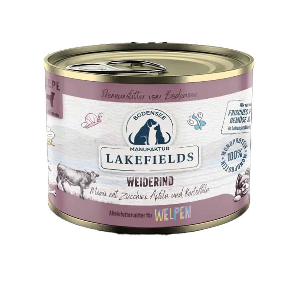 Dosenfutter, Welpenfutter, Rind, Zucchini, Apfel, Kartoffeln