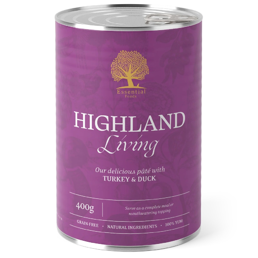 Katzenspeise Nr. 400g, Pastete mit Truthahn und Ente, Hundefutter?, Gourmet-Dosenfutter, Highland Living
