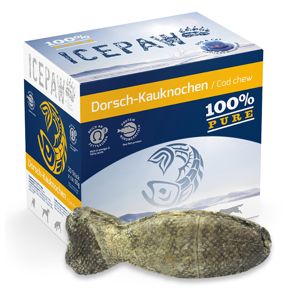 Dorsch-Kauknochen, Cod chew, 100% Pure, Icepack, Hundesnack