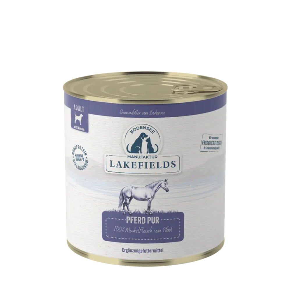 Lakefields Reinfleischdose Pferd pur 800g - neue Rezeptur Zinn, Aluminium, Kann, Konserven, Pferd