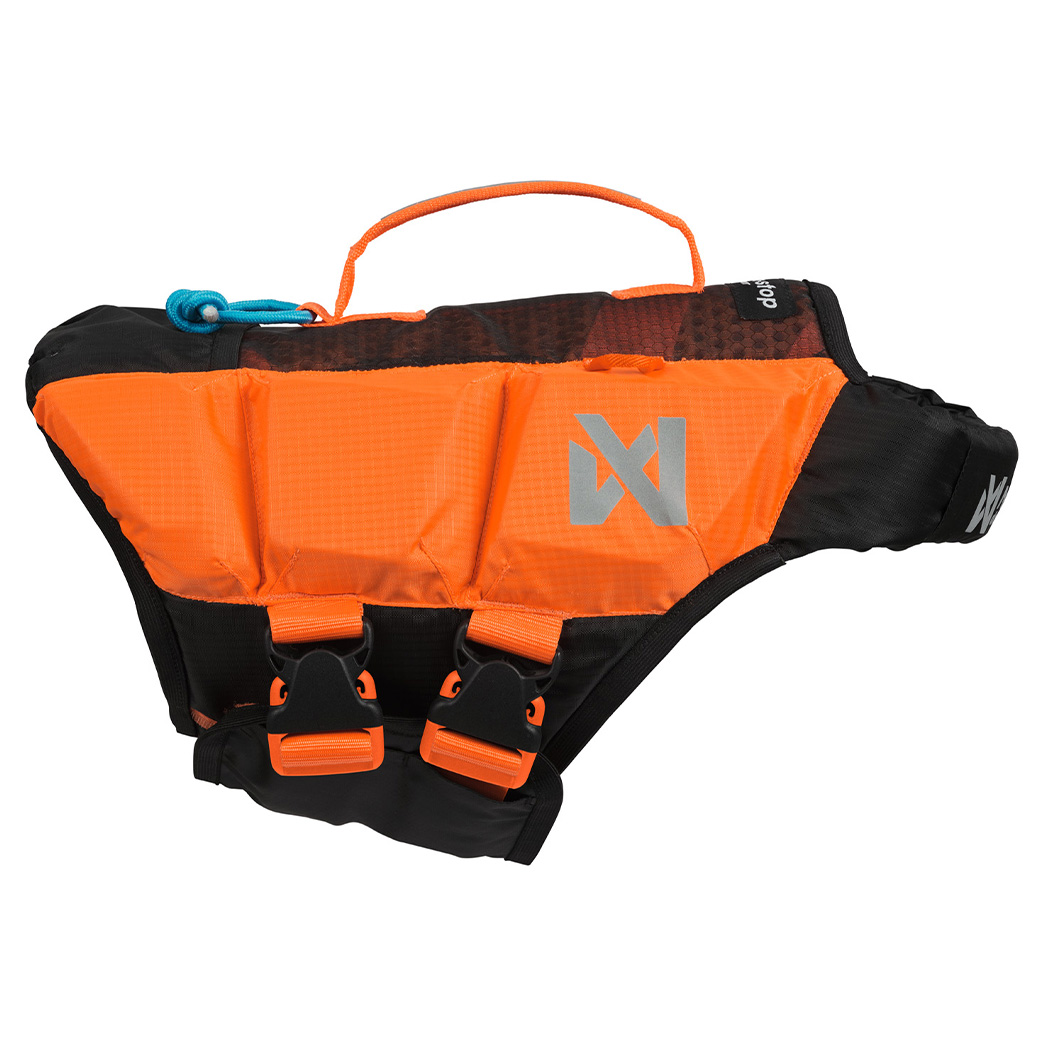 Schwimmweste, Weste, Aufblasbar, Gurtband, Orange/Schwarz