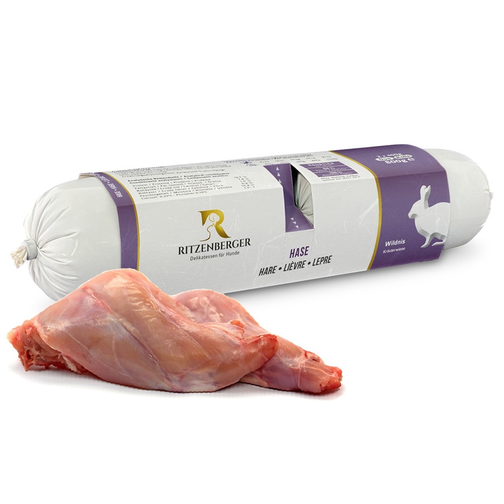 Ritzenberger Wildnis Hase - Kräuterwiese Duo-Rolls 2x400g für Hunde und Katzen