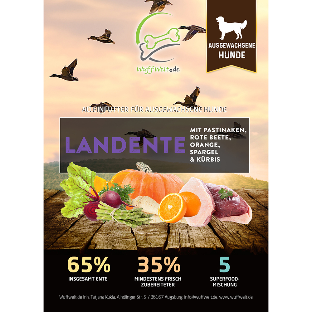 landente, fleischmischung, orange, lila schrift, futteretikett