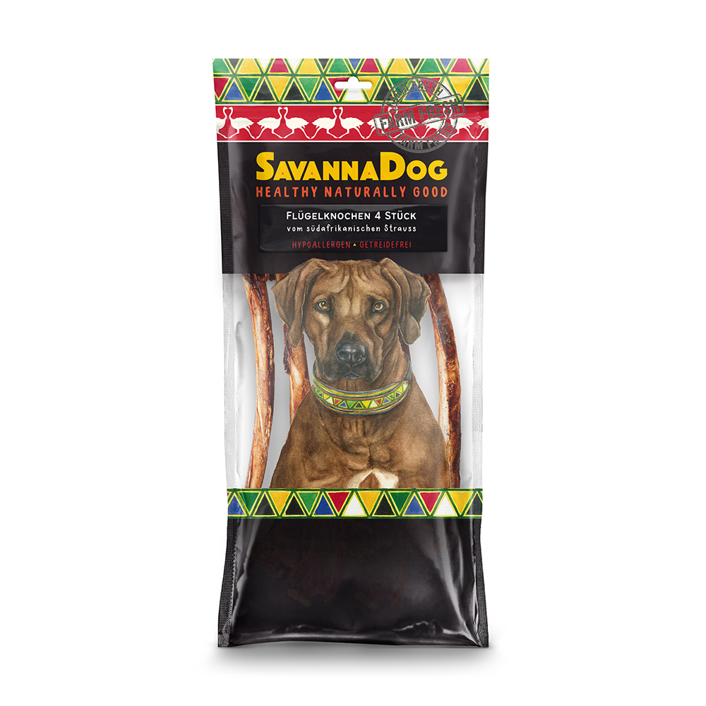 SavannaDog Strauss Flügelknochen 4 Stück 300g