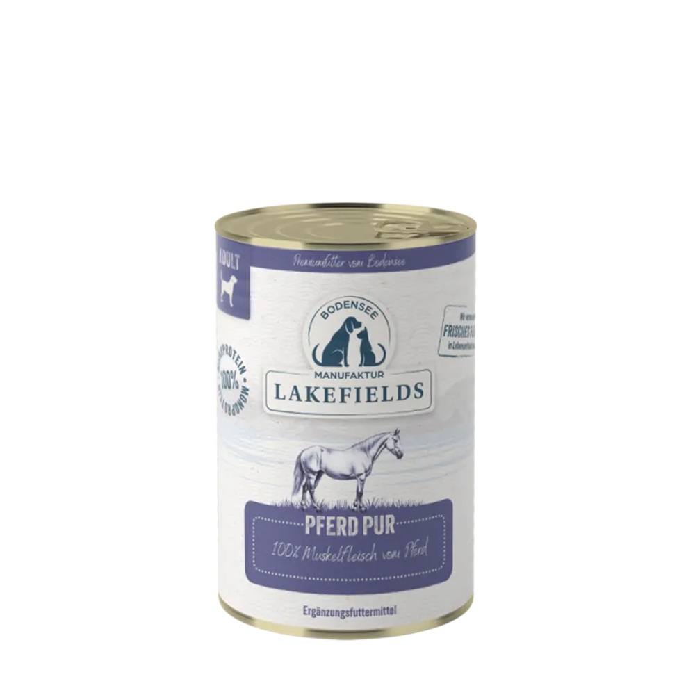 Lakefields Reinfleischdose Pferd pur 400g - neue Rezeptur Zinn, Kann, Aluminium