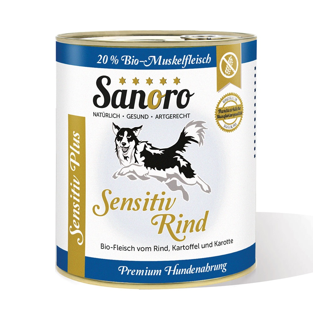 Sanoro Sensitiv PLUS Rind mit Kartoffel - Leishmaniose - 800g Zinn, Aluminium, Kann, Konserven, Lebensmittel