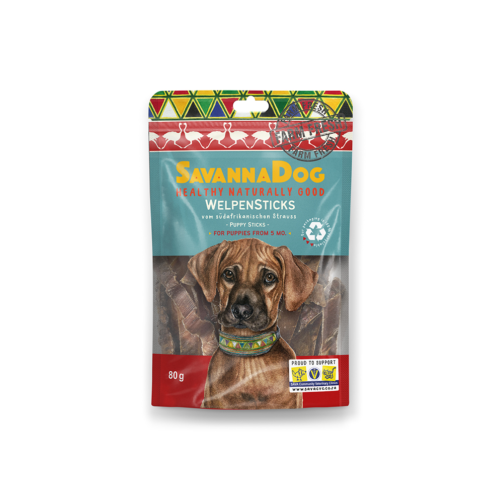 SavannaDog Strauss Welpensticks 80g